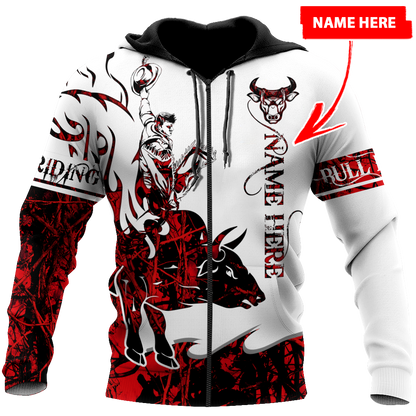 Personalized Name Bull Riding 3D All Over Printed Unisex Shirts Red Tattoo