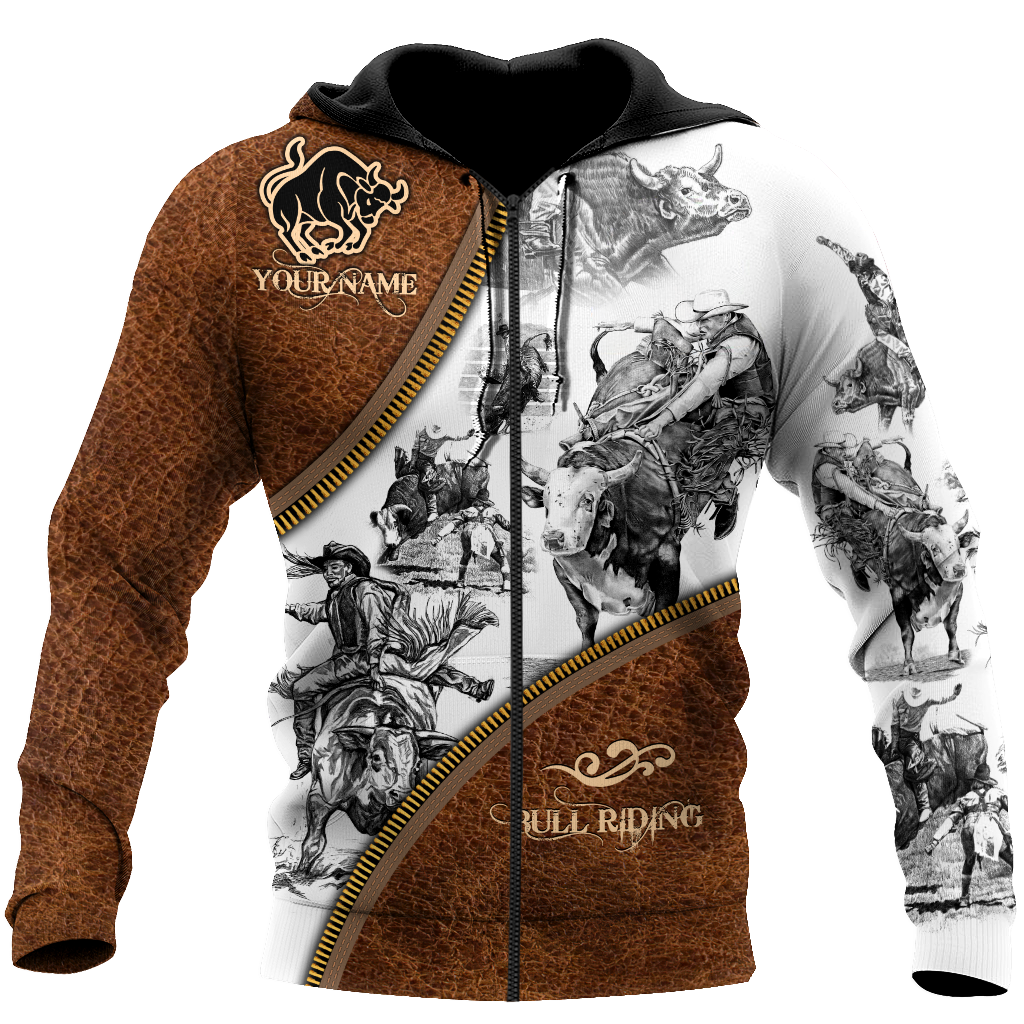 Personalized Name Bull Riding 3D All Over Printed Unisex Shirts Zipper