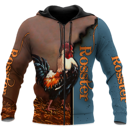 Rooster 3D All Over Printed Unisex Deluxe Hoodie ML