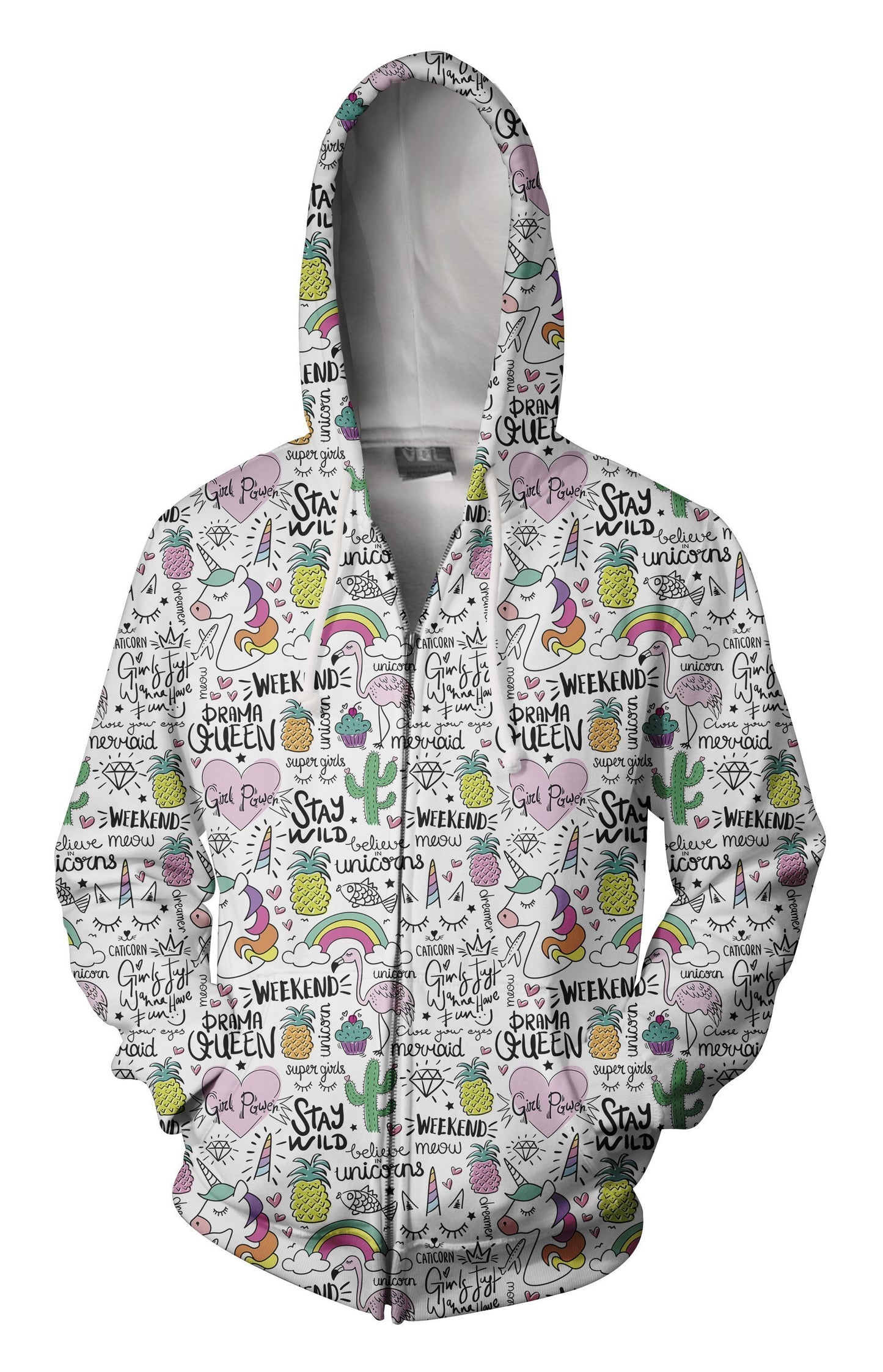3D All Over Unicorn And Prama Queen Hoodie-Apparel-Phaethon-Zipped Hoodie-S-Vibe Cosy™