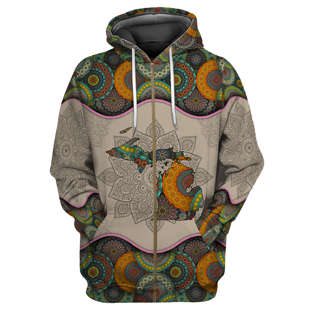 Awesome Vintage Mandala Michigan 3D All Over Printed Shirts Hoodie JJ27052002-Apparel-MP-Zipped Hoodie-S-Vibe Cosy™