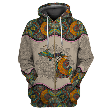 Awesome Vintage Mandala Michigan 3D All Over Printed Shirts Hoodie JJ27052002-Apparel-MP-Zipped Hoodie-S-Vibe Cosy™