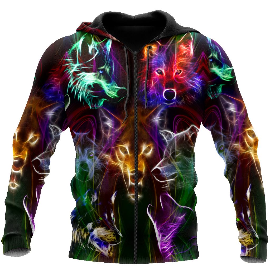 Colorful wolf 3D hoodie shirt for men and women JJW15092001