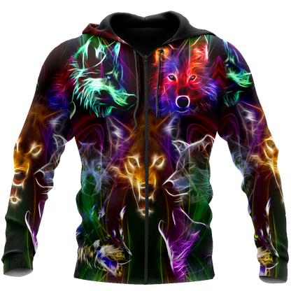 Colorful wolf 3D hoodie shirt for men and women JJW15092001