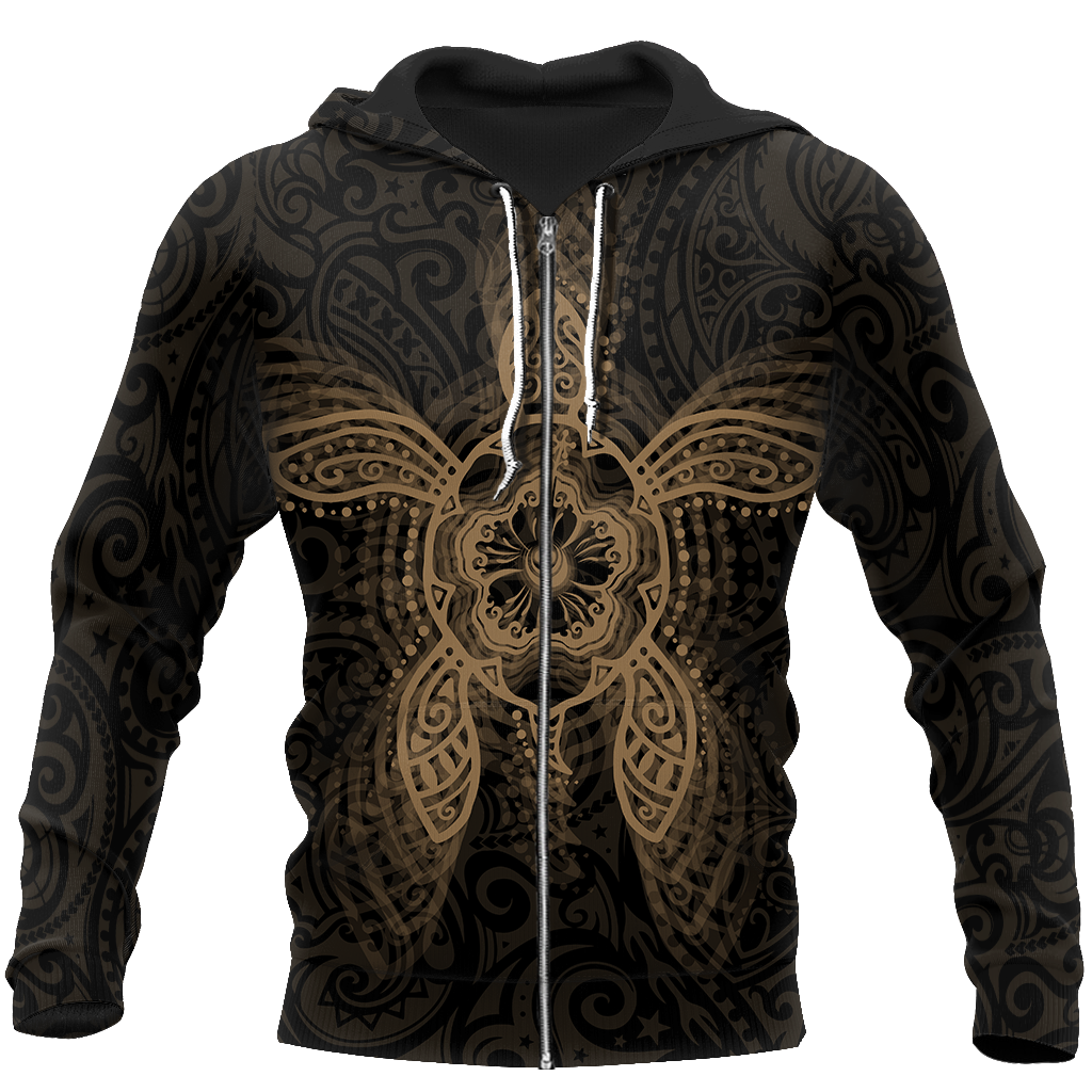 New Zealand Maori Hoodie, Wairua Tattoo Turtle Pullover Hoodie - Gold JJ150102 PL-Apparel-PL8386-Zipped Hoodie-S-Vibe Cosy™