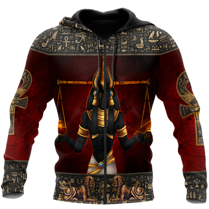 Anubis Ancient Egyptian 3D All Over Printed Shirts For Men And Women JJ26062004-Apparel-MP-Zipped Hoodie-S-Vibe Cosy™