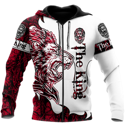 The Red King Lion Tattoo Over Printed Hoodie