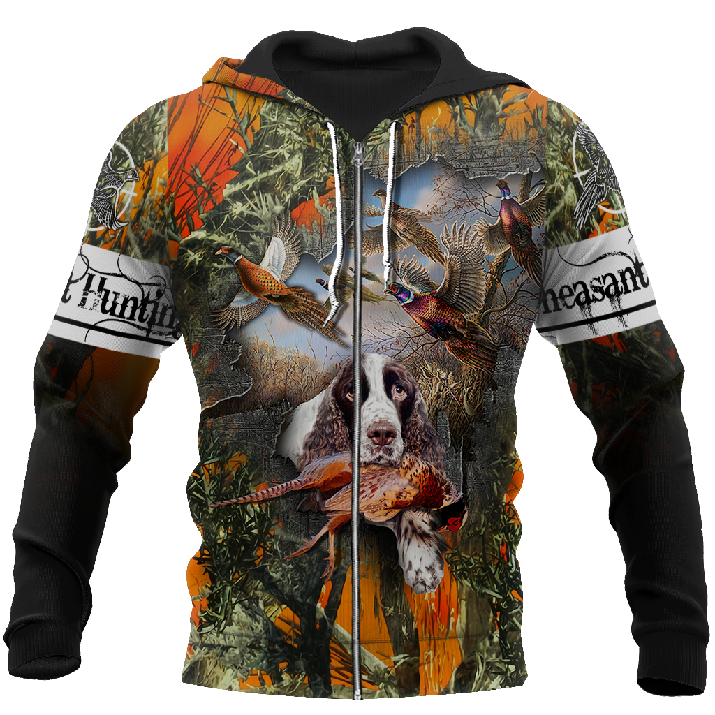 Pheasant Hunting Springer Spaniel 3D All Over Printed Shirts For Men And Women JJ180101-Apparel-MP-Zipped Hoodie-S-Vibe Cosy™