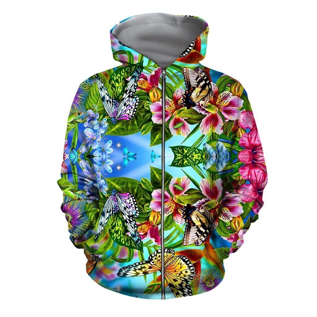 3D All Over Printed Flower Butterflies Shirts And Shorts-Apparel-HP Arts-ZIPPED HOODIE-S-Vibe Cosy™