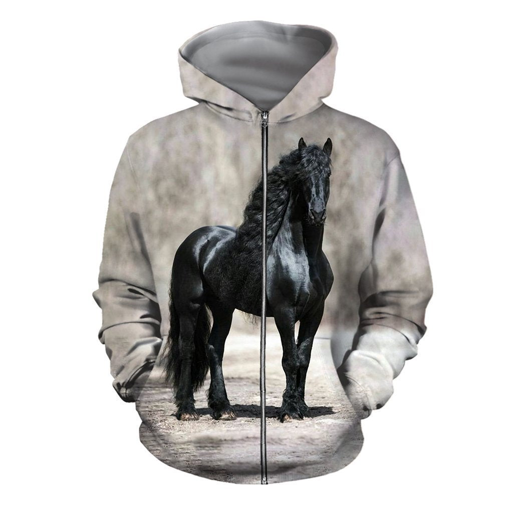 3D All Over Printed Black Horse Shirts-Apparel-HP Arts-ZIPPED HOODIE-S-Vibe Cosy™