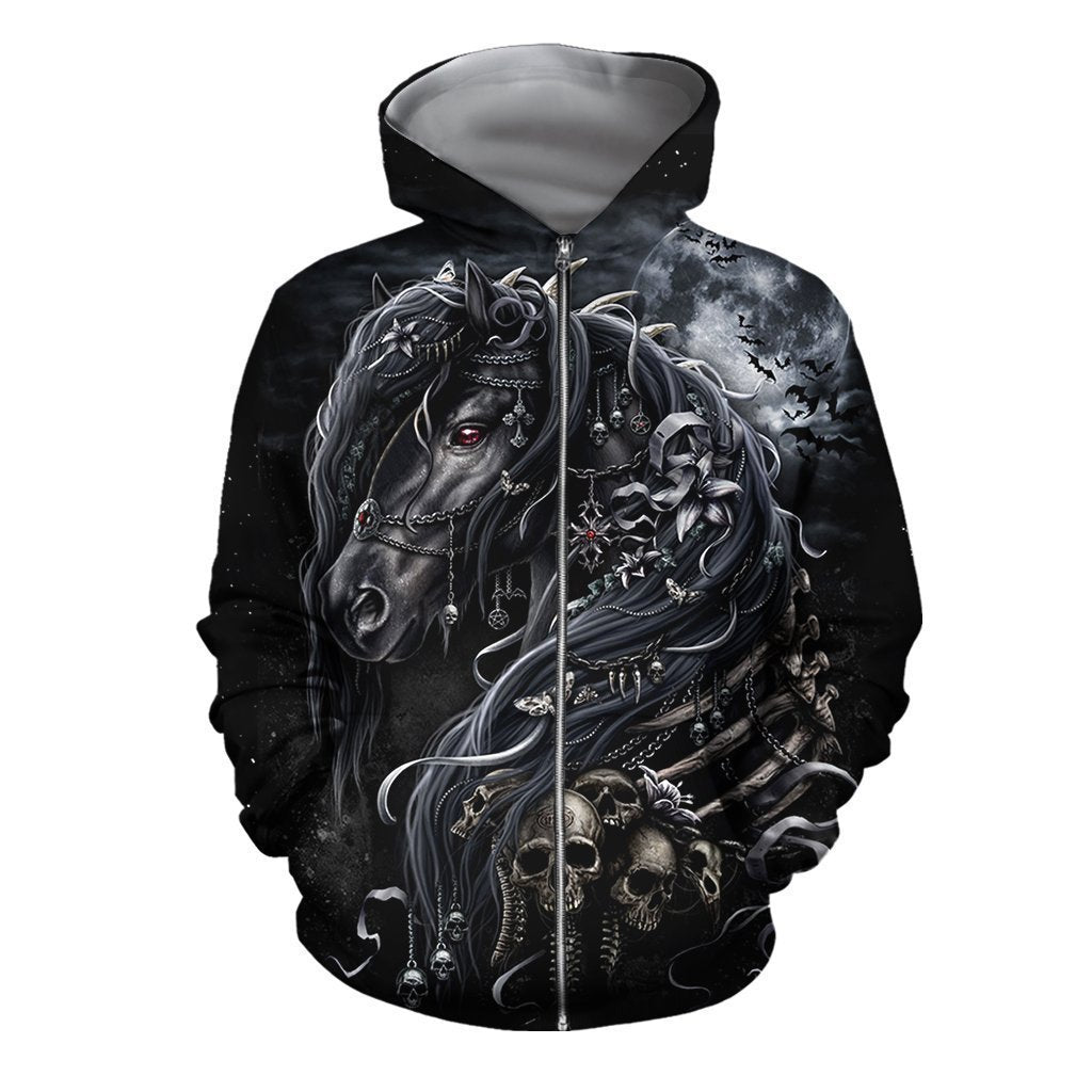 3D All Over Printed Black Horse-Apparel-HP Arts-ZIPPED HOODIE-S-Vibe Cosy™