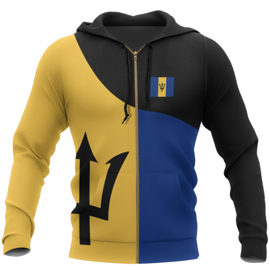 Barbados Flag Curve Concept Pullover Hoodie-Apparel-PL8386-Zipped Hoodie-S-Vibe Cosy™
