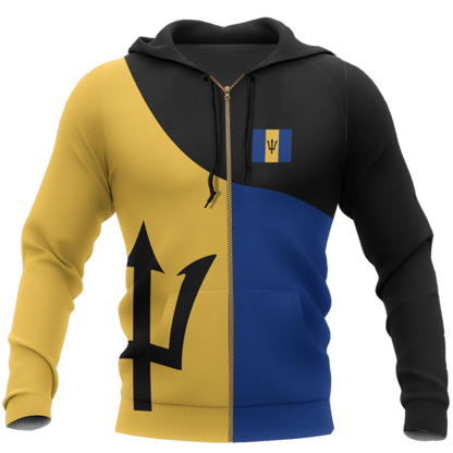Barbados Flag Curve Concept Pullover Hoodie-Apparel-PL8386-Zipped Hoodie-S-Vibe Cosy™