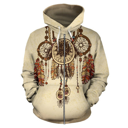 Native American Shield All Over Hoodie PL131-Apparel-PL8386-Zipped Hoodie-S-Vibe Cosy™