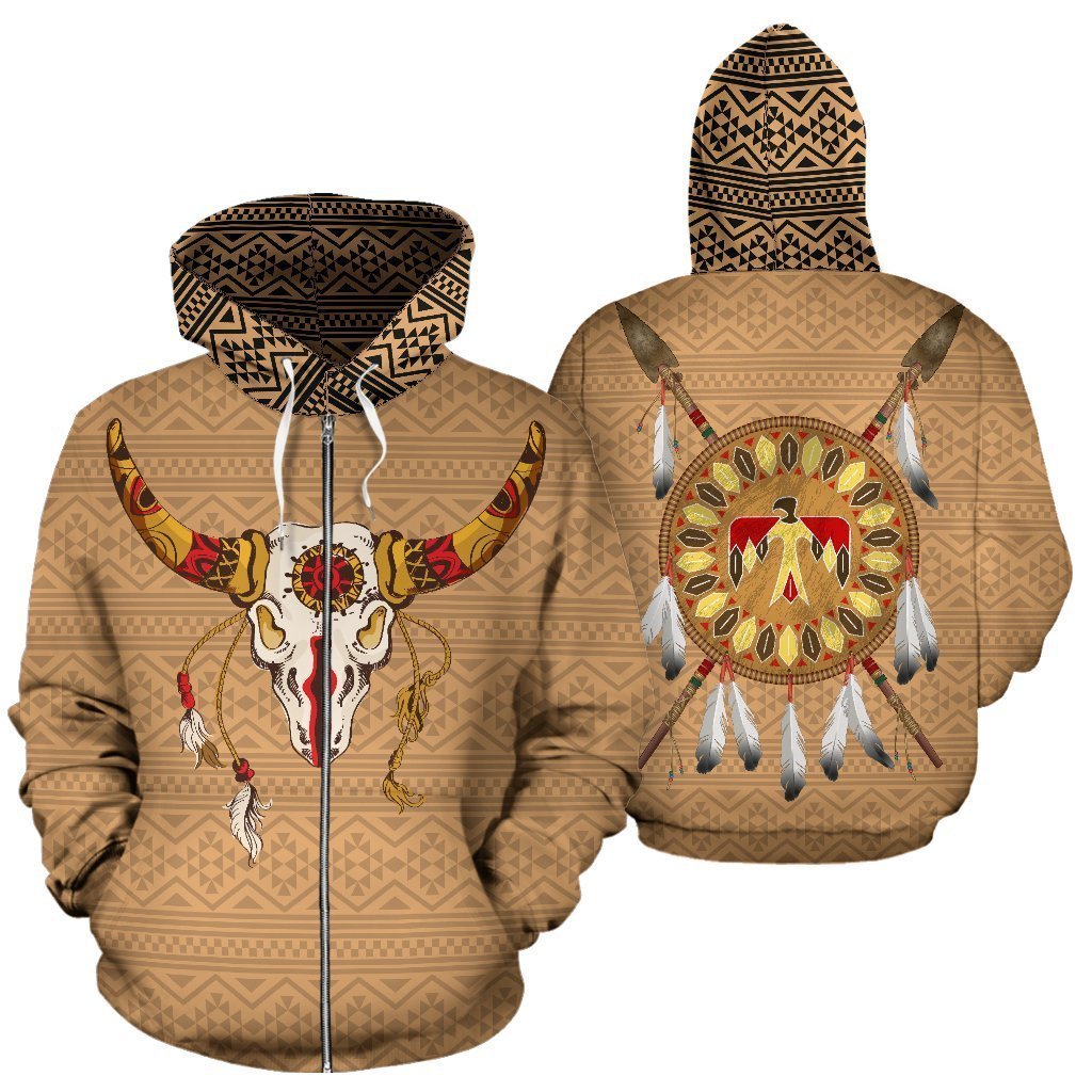 Native American Totem Bison Zip Hoodie PL133-Apparel-PL8386-Hoodie-S-Vibe Cosy™