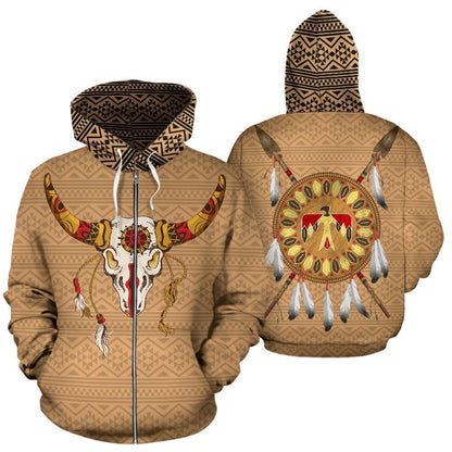 Native American Totem Bison Zip Hoodie PL133-Apparel-PL8386-Hoodie-S-Vibe Cosy™