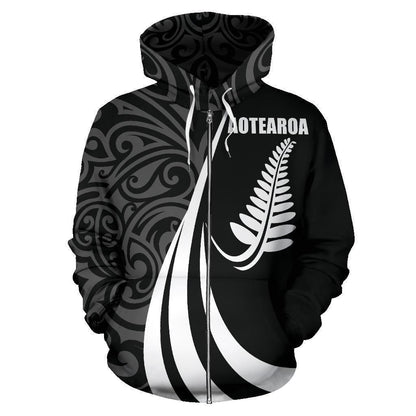 New Zealand Maori Silver Fern Hoodie White PL148-Apparel-PL8386-Zipped Hoodie-S-Vibe Cosy™