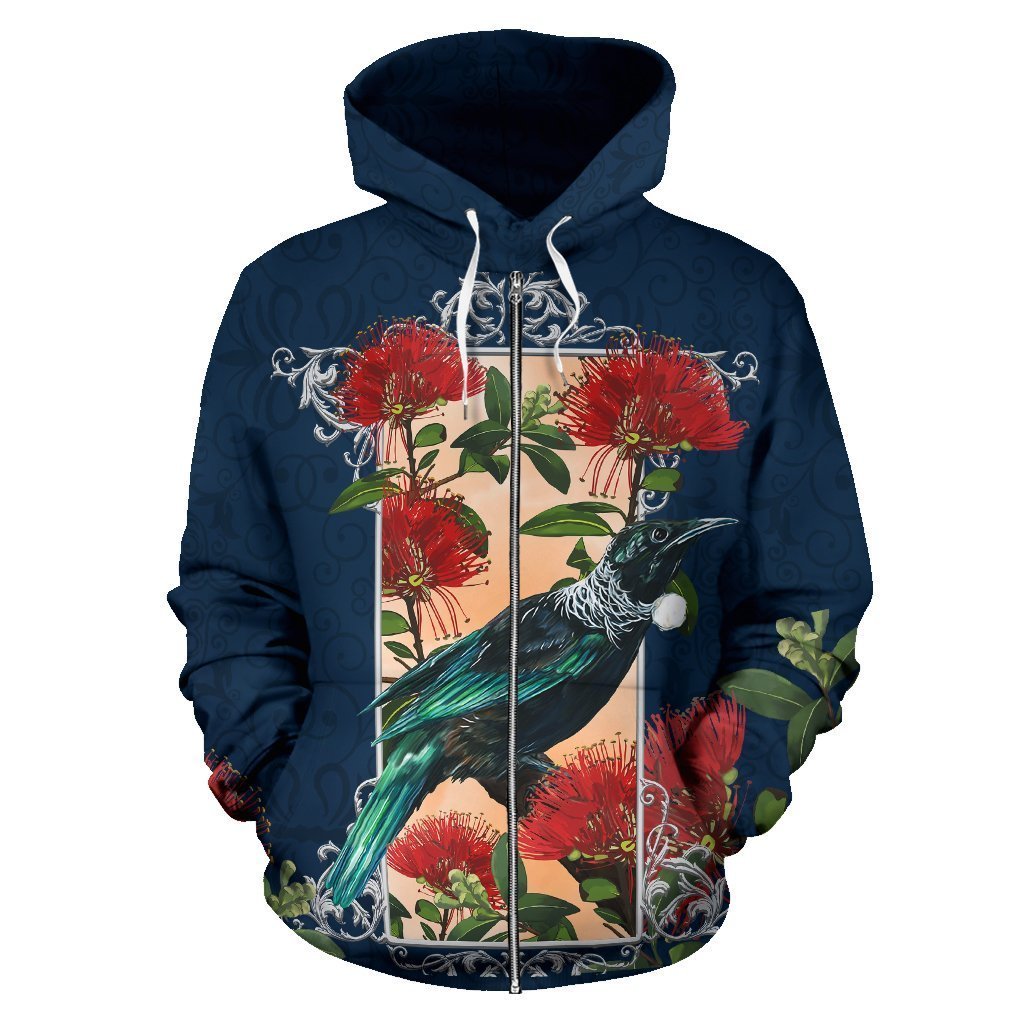New Zealand Tui and Pohutukawa Zip Up Hoodie PL155-Apparel-PL8386-Zipped Hoodie-S-Vibe Cosy™