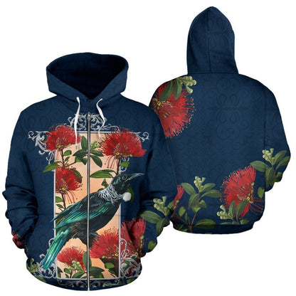 New Zealand Tui and Pohutukawa Zip Up Hoodie PL155-Apparel-PL8386-Hoodie-S-Vibe Cosy™