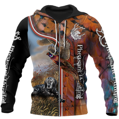 Pheasant Hunting Setter 3D All Over Printed Shirts For Men And Women JJ050202-Apparel-MP-Zipped Hoodie-S-Vibe Cosy™
