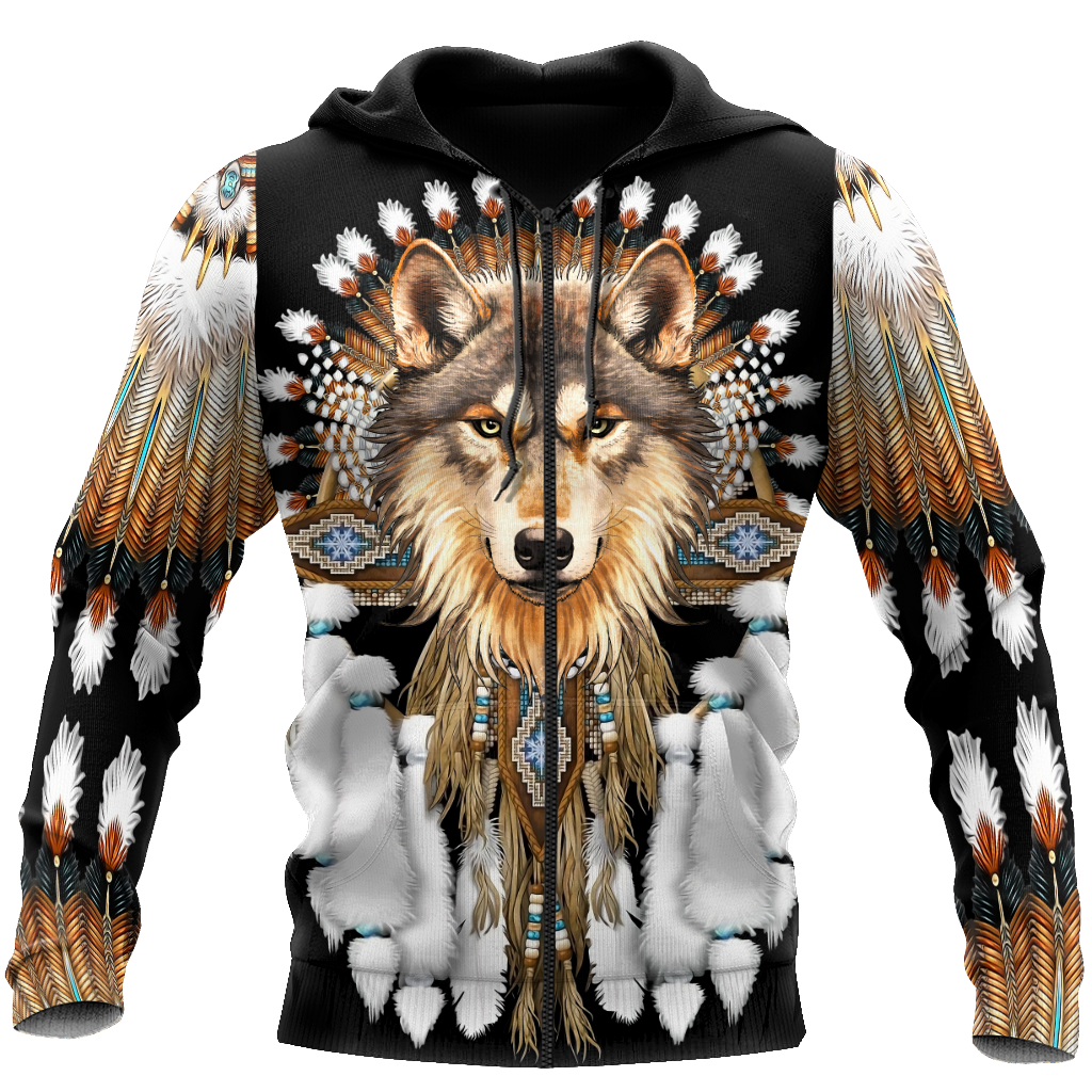 Native American Wolf 3D All Over Printed Shirts MP18052001-Apparel-MP-Zip-up Hoodie-S-Vibe Cosy™