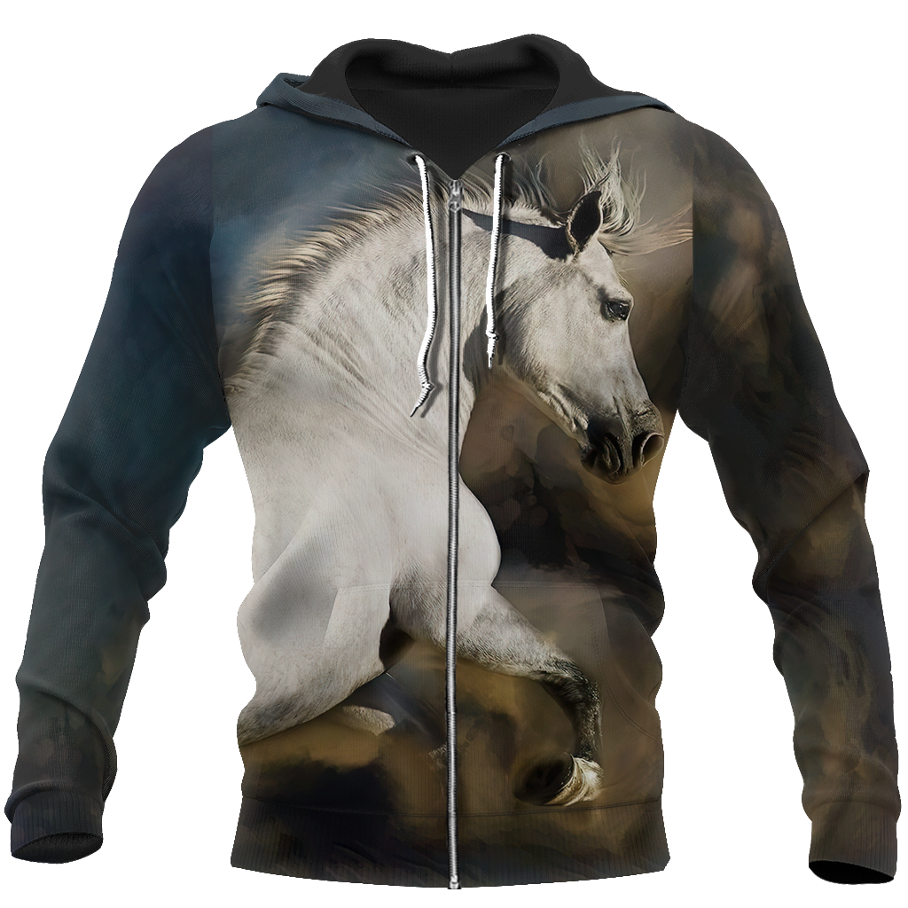 Beautiful White Horse Shirt - Winter Set for Men and Women JJ051209-Apparel-NNK-Zipped Hoodie-S-Vibe Cosy™