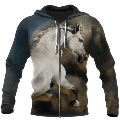 Beautiful White Horse Shirt - Winter Set for Men and Women JJ051209-Apparel-NNK-Zipped Hoodie-S-Vibe Cosy™