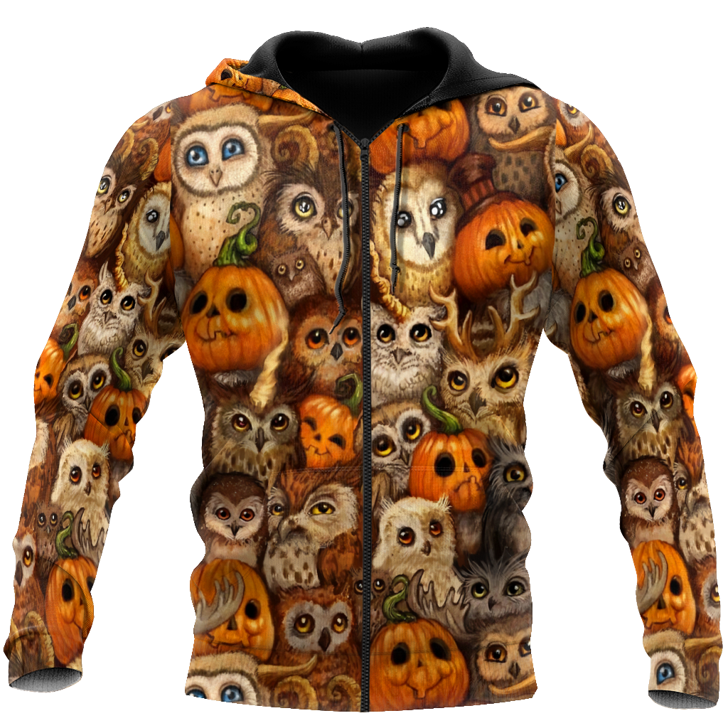 Halloween Pumpkin and Owl Over Printed Shirts For Men and Women JJW07082003