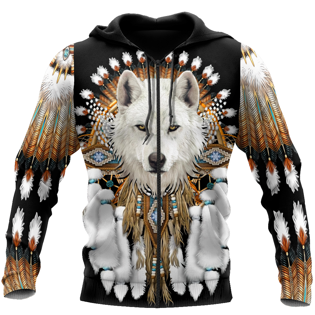 Native American Wolf 3D All Over Printed Shirts MP18052002-Apparel-MP-Zip-up Hoodie-S-Vibe Cosy™