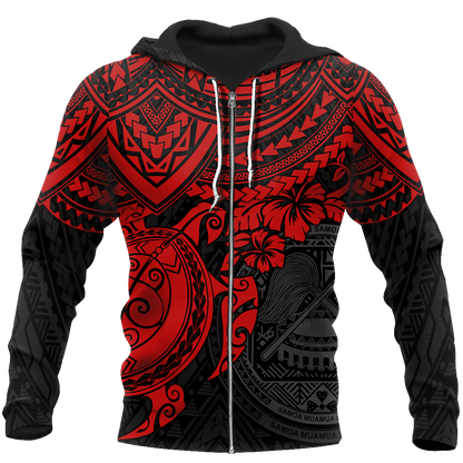 American Samoa Polynesian Hoodie Red Turtle JJ300102 PL-Apparel-PL8386-Zipped Hoodie-S-Vibe Cosy™
