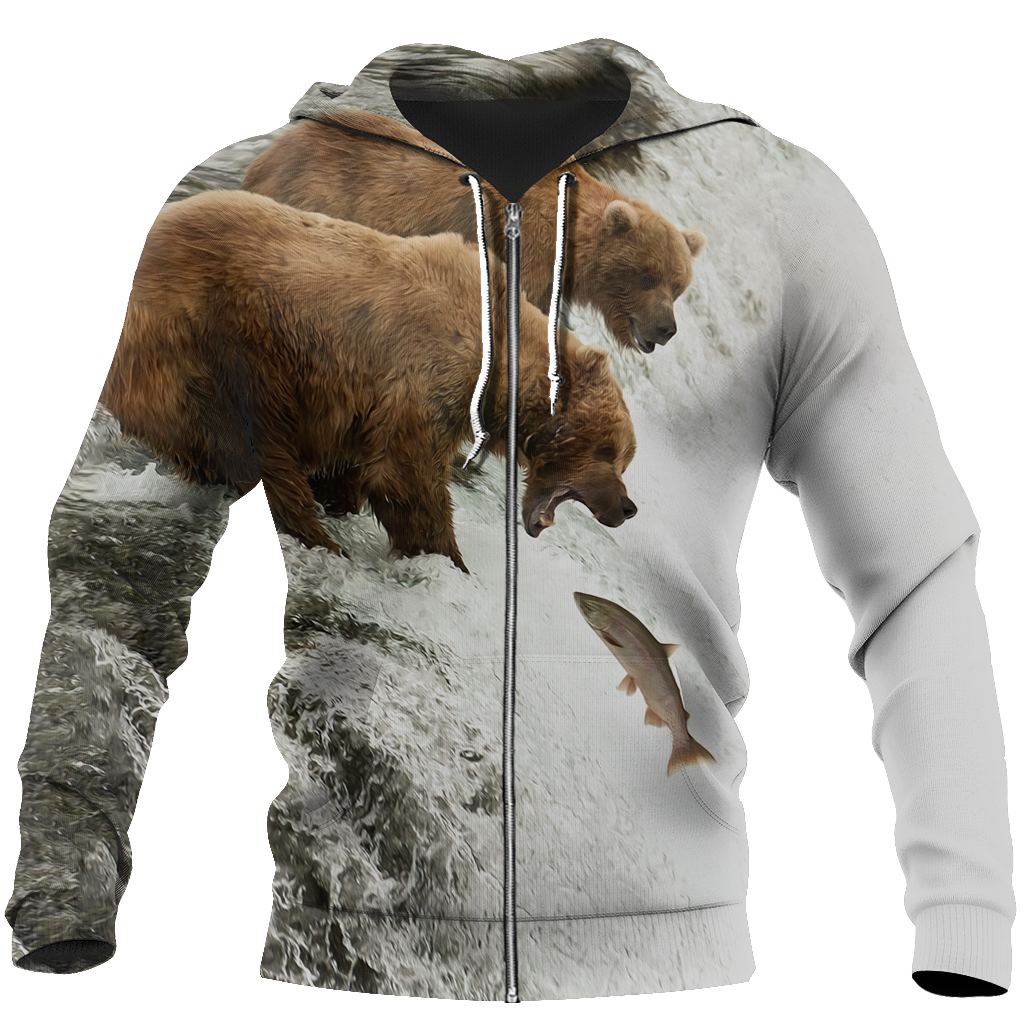 Bear hunts fish 3D all over printer shirts for man and women JJ241203 PL-Apparel-PL8386-zip-up hoodie-S-Vibe Cosy™