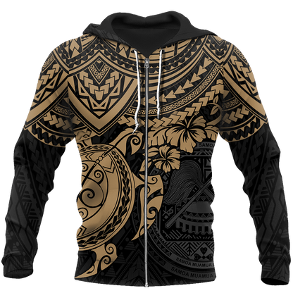 American Samoa Polynesian Hoodie Gold Turtle JJ190101 PL-Apparel-PL8386-Zipped Hoodie-S-Vibe Cosy™