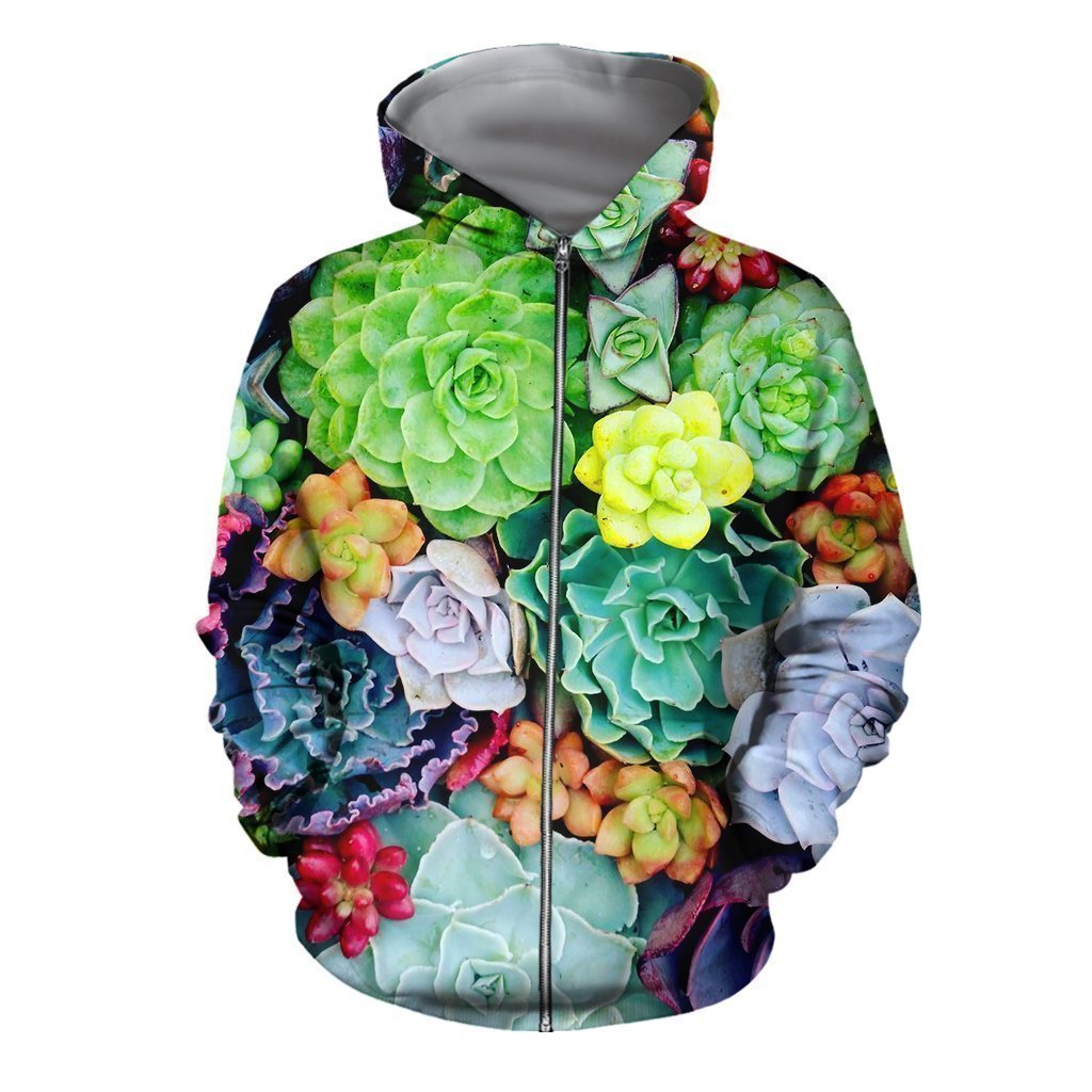 3D All Over Printed Colorful Succulent Shirts-Apparel-HP Arts-ZIPPED HOODIE-S-Vibe Cosy™