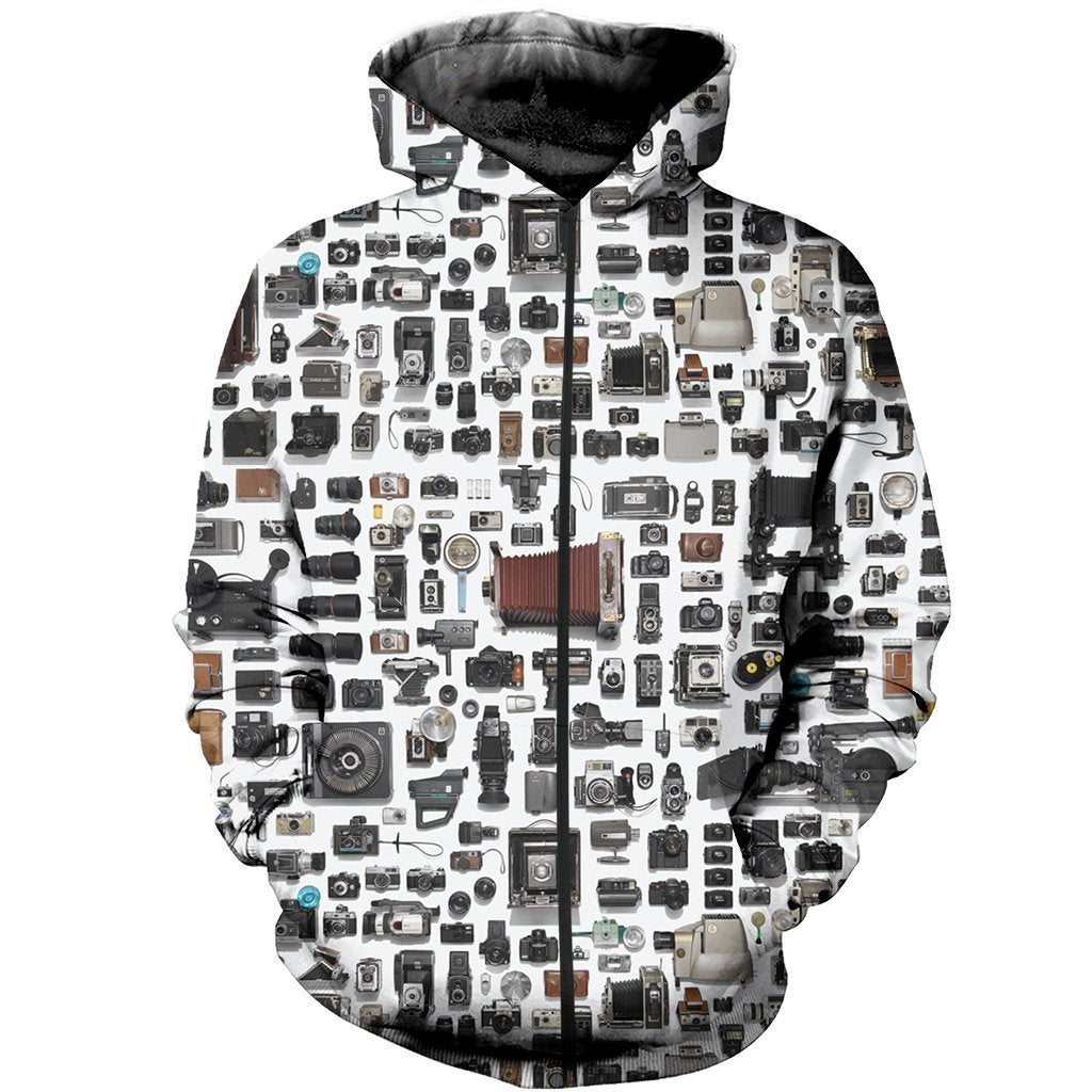 3D All Over Printed History Of Cameras Shirts And Shorts-Apparel-HP Arts-ZIPPED HOODIE-S-Vibe Cosy™
