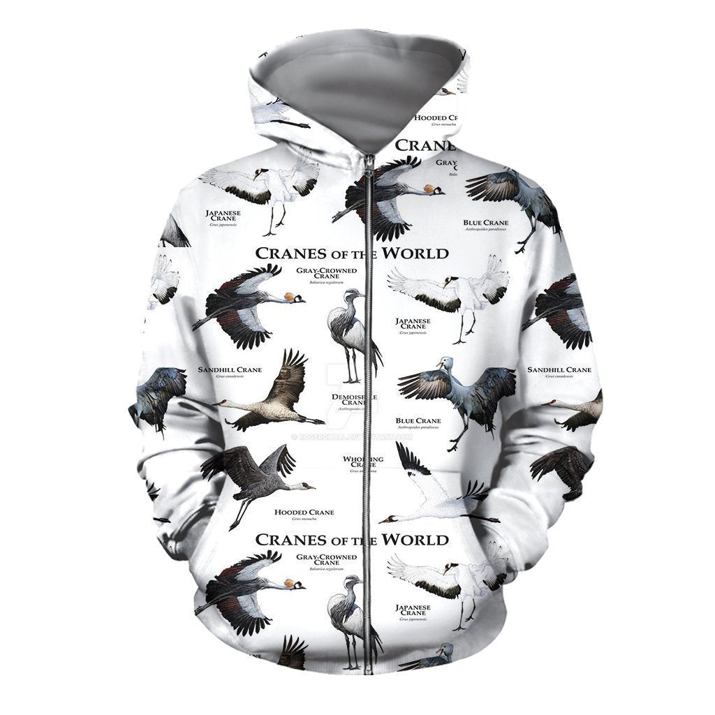 3D All Over Printed Cranes Of The World Shirts And Shorts-Apparel-HP Arts-ZIPPED HOODIE-S-Vibe Cosy™