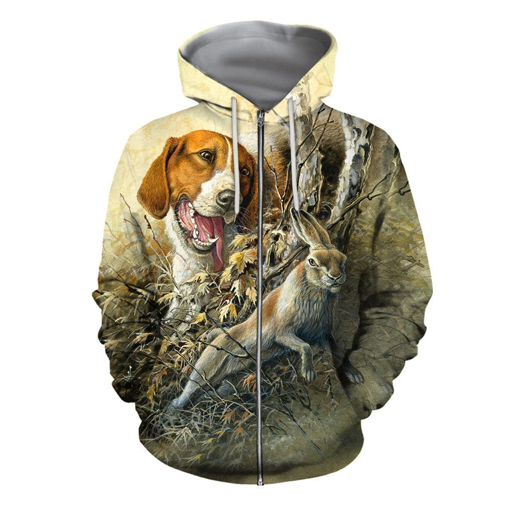 All Over Print Rabbit Hunting-Apparel-HbArts-Zipped Hoodie-S-Vibe Cosy™