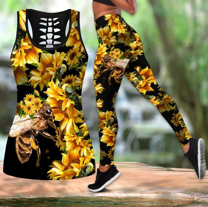 Bee lovers leggings + hollow tank combo HG62601-Apparel-HG-S-S-Vibe Cosy™