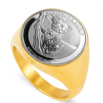 Koala Coin Ring Australia 08 K5-RINGS-HP Arts-18K Gold Finish Signet Ring-Vibe Cosy™