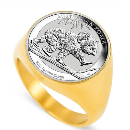 Koala Coin Ring Australia K5-RINGS-HP Arts-18K Gold Finish Signet Ring-Vibe Cosy™