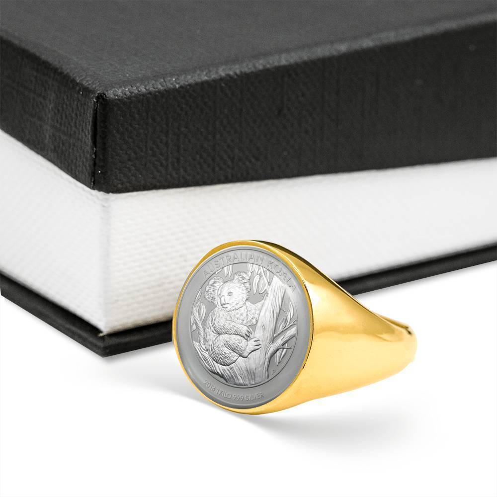 Koala Coin Ring Australia 10 K5-RINGS-HP Arts-18K Gold Finish Signet Ring-Vibe Cosy™