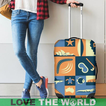 Australia Kangaroo In Flag Luggage Cover NN8-LUGGAGE COVERS-HP Arts-Luggage Covers - AUSTRALIA SYMBOL LUGGAGE COVER 02 NN8-Small 18-22 in / 45-55 cm-Vibe Cosy™