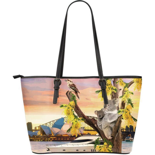 AUSTRALIA KOALA AND KOOKABURRA LARGE LEATHER TOTE BAG S12-LEATHER TOTES-HP Arts-AUSTRALIA KOALA AND KOOKABURRA LARGE LEATHER TOTE BAG S12-Vibe Cosy™