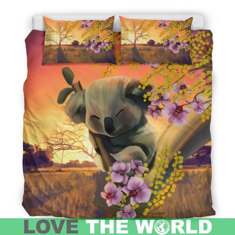 Australia Koala Bedding Set H5-BEDDING SETS-HP Arts-Bedding Set - Beige - AUSTRALIA KOALA BEDDING SET-King-Black/White-Vibe Cosy™