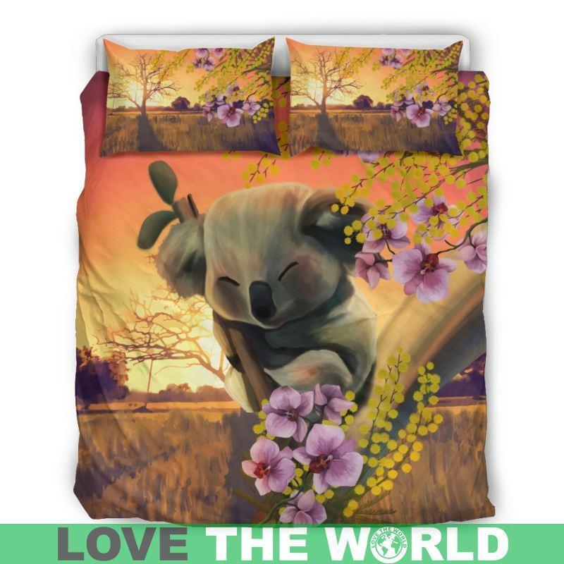 Australia Koala Bedding Set H5-BEDDING SETS-HP Arts-Bedding Set - Beige - AUSTRALIA KOALA BEDDING SET-Queen/Full-Black/White-Vibe Cosy™