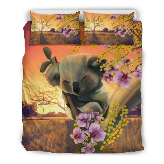 Australia Koala Bedding Set H5-BEDDING SETS-HP Arts-Bedding Set - Black - AUSTRALIA KOALA BEDDING SET D5-Queen/Full-Black/White-Vibe Cosy™