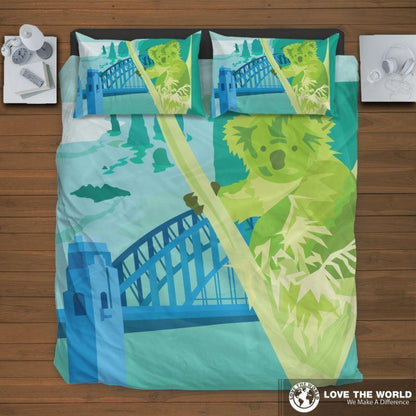 Australia Koala On The Tree Bedding Set K5-BEDDING SETS-HP Arts-Bedding Set - Black - AUSTRALIA KOALA ON THE TREE BEDDING SET C1-King-Vibe Cosy™