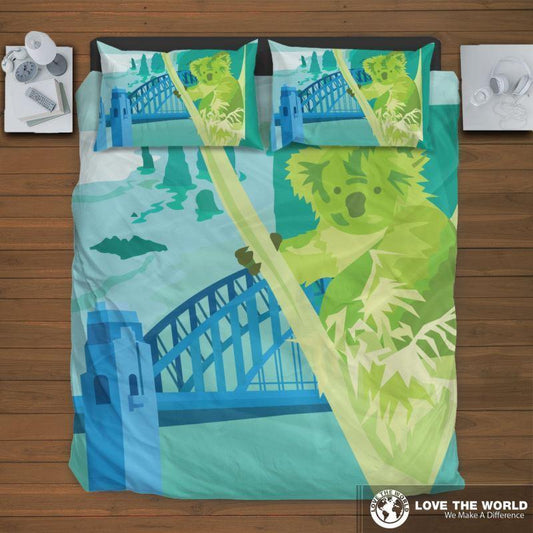 Australia Koala On The Tree Bedding Set K5-BEDDING SETS-HP Arts-Bedding Set - Black - AUSTRALIA KOALA ON THE TREE BEDDING SET C1-King-Vibe Cosy™