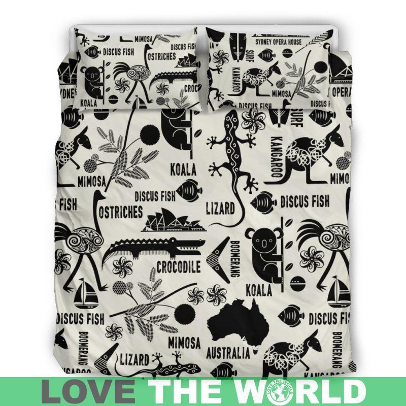 AUSTRALIA SYMBOLS BEDDING SET - HM-BEDDING SETS-HP Arts-Bedding Set - Beige - Beige-Queen/Full-Vibe Cosy™