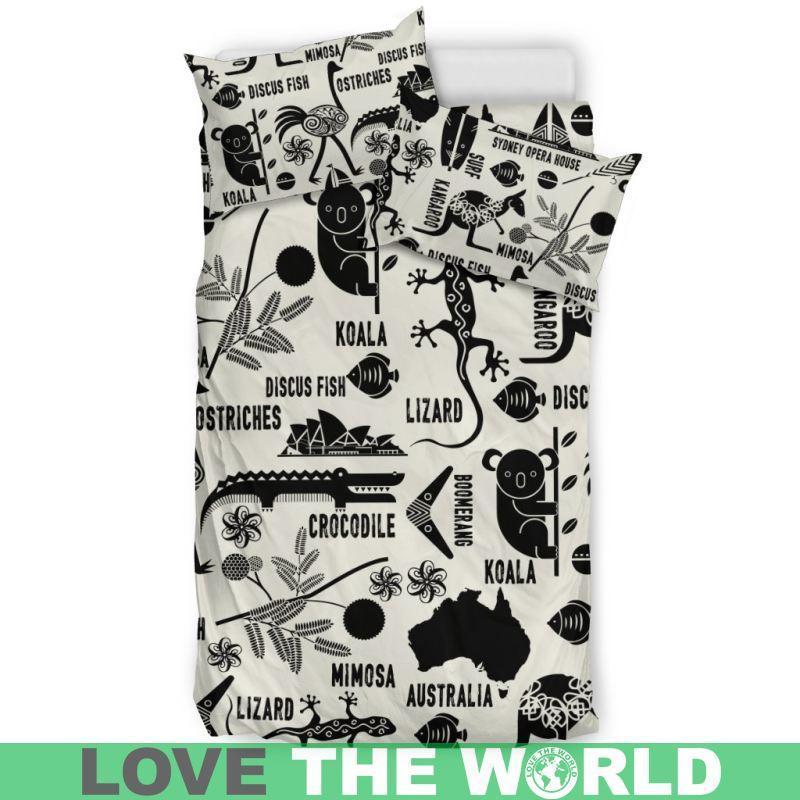 AUSTRALIA SYMBOLS BEDDING SET - HM-BEDDING SETS-HP Arts-Bedding Set - Beige - Beige-Twin-Vibe Cosy™