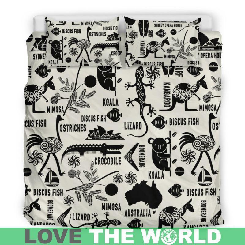 AUSTRALIA SYMBOLS BEDDING SET - HM-BEDDING SETS-HP Arts-Bedding Set - Black - Black-King-Vibe Cosy™